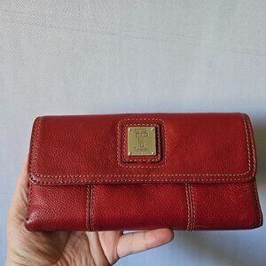 Tignanello Red Leather Tri-Fold Snap Closure Wallet